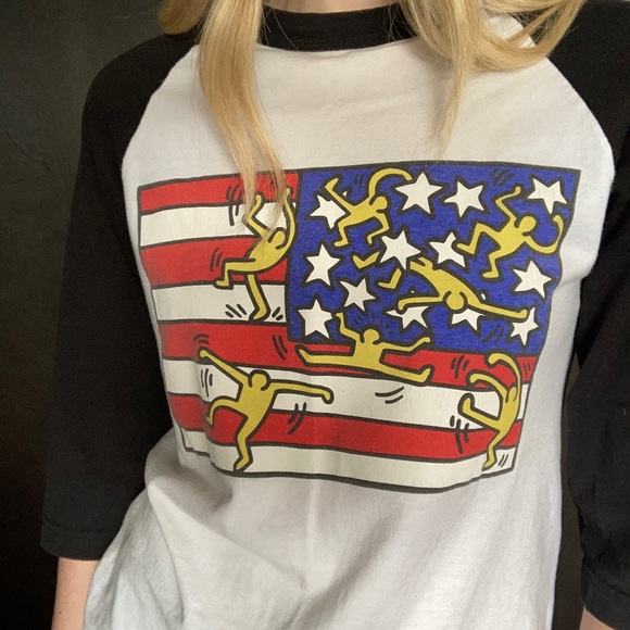 OBEY Keith Haring Raglan Baseball T-Shirt Size Small - Picture 2 of 5